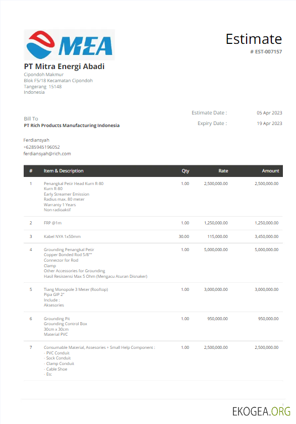 INDONESIA MEA utility bill Word and PDF template